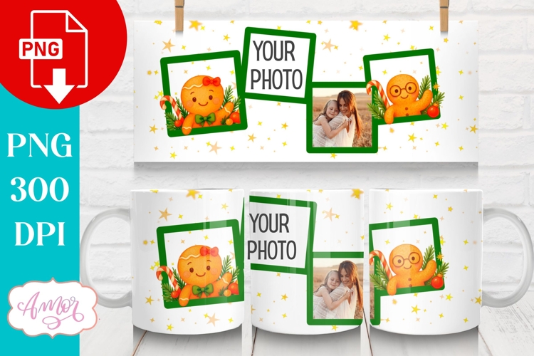 Christmas photo mug wrap PNG, Christmas gingerbread man png