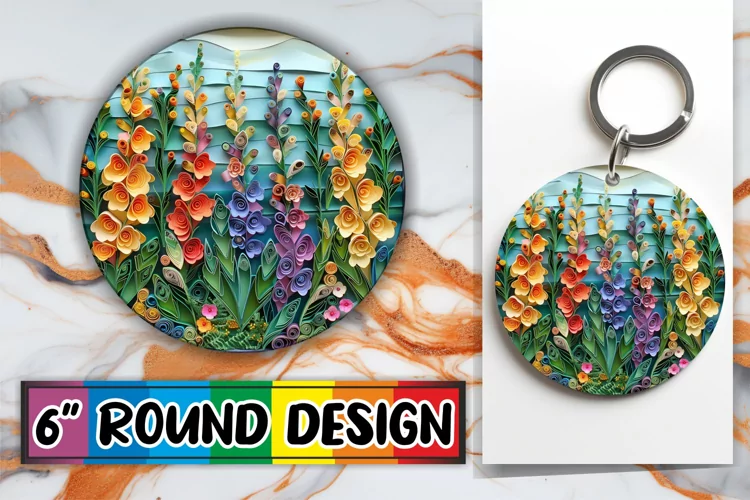 3D Blossoms Circle Keychain Design Spring Sublimation Art