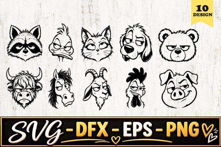 Grumpy Farm Animal Faces SVG PNG example image 1