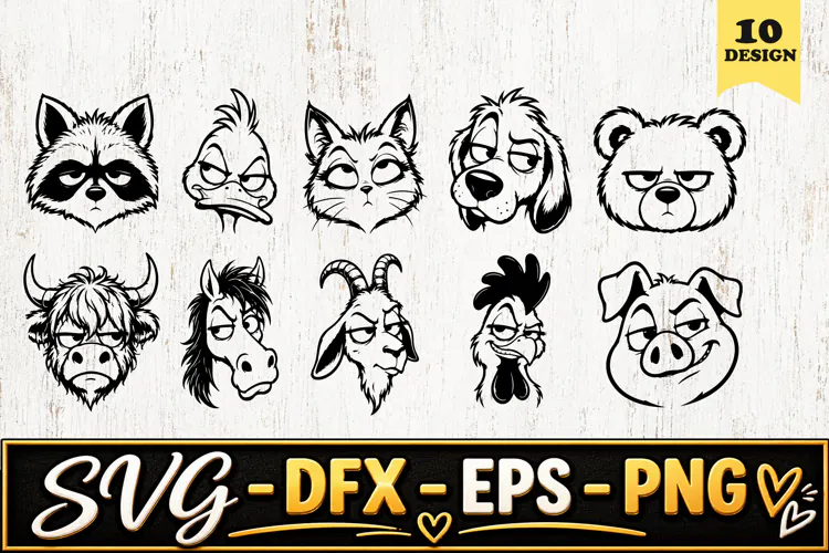 Grumpy Farm Animal Faces SVG PNG