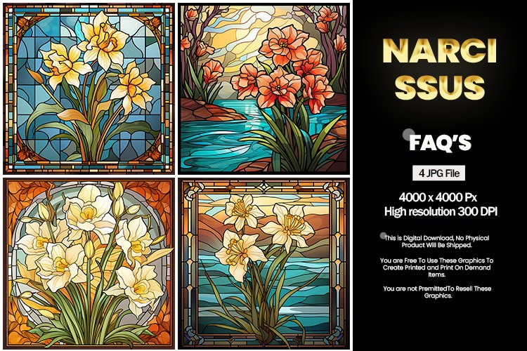 Stained Glass Narcissus Square Coaster - 04 Variations example image 1
