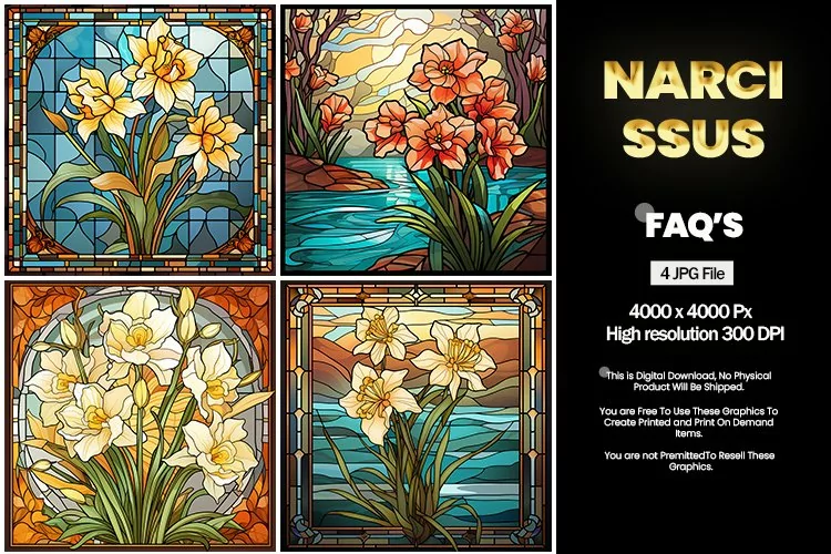 Stained Glass Narcissus Square Coaster - 04 Variations