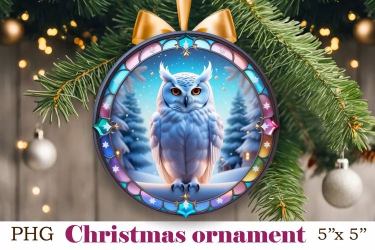 Sublimation Christmas Round Ornament, Stained glass, Owl Png
