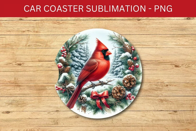rounded car coaster - cardinal bird