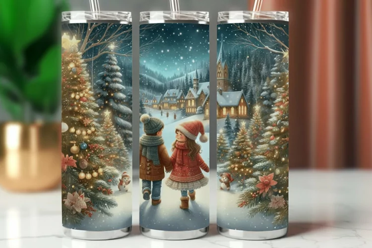 Tumbler Wrap 20 oz - boy and girl christmas