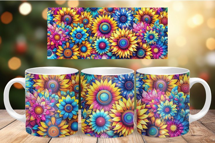 Valentine Mug Wrap Sublimation - colorful flowers