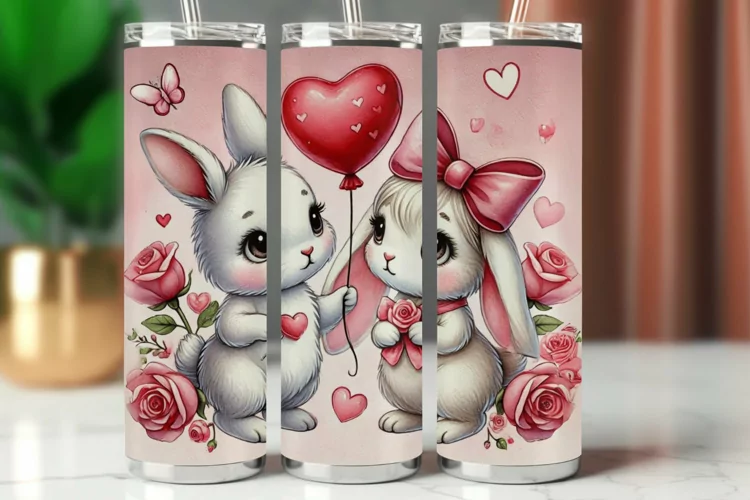 Valentine Tumbler Wrap 20 oz - rabbit bunny couple