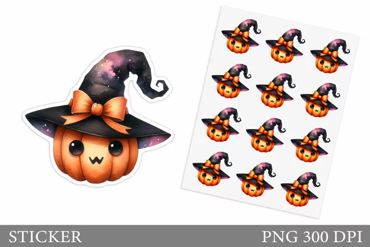 Cute Pumpkin Sticker Template. Halloween Sticker Design