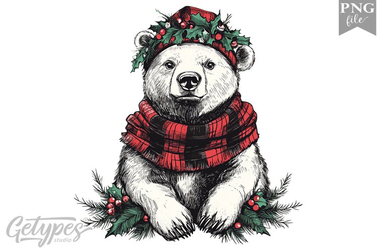 Christmas Bear Clipart Design - High Quality 300 Dpi