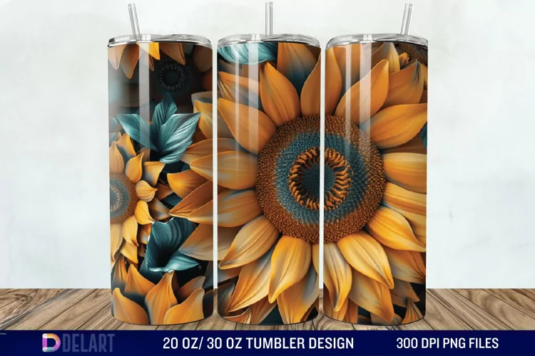 3d Sunflower floral Tumbler Wrap
