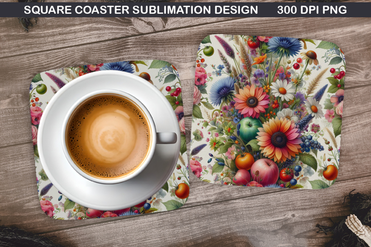 Flowers Coaster Sublimation, Spring Coaster PNG Design