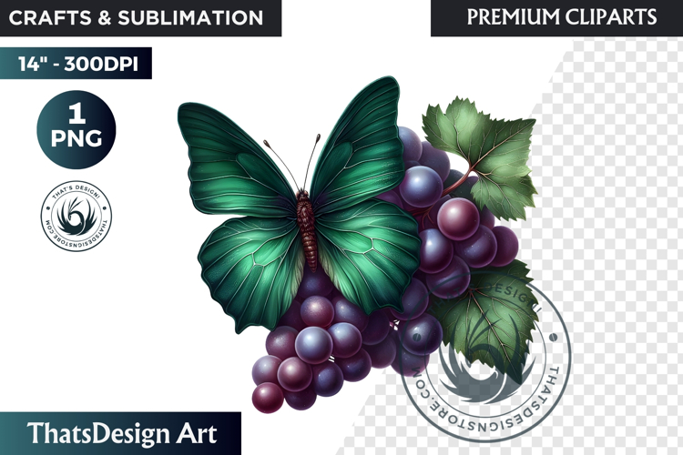 Vibrant Butterfly with Fruit PNG, Tropical Summer Clipart