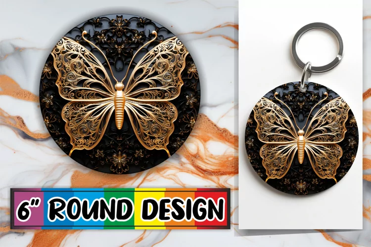Butterfly Round Keychain - 3D Artwork
