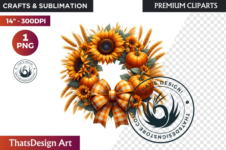 Sunflower Autumn Wreath - Rustic Farmhouse Harvest PNG
