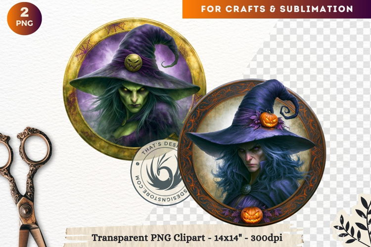 Dark Fantasy Halloween Witches Medallion Clipart sublimation