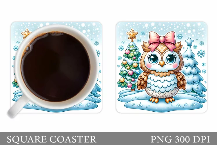 Christmas Owl Coaster Sublimation. Christmas Coaster Design