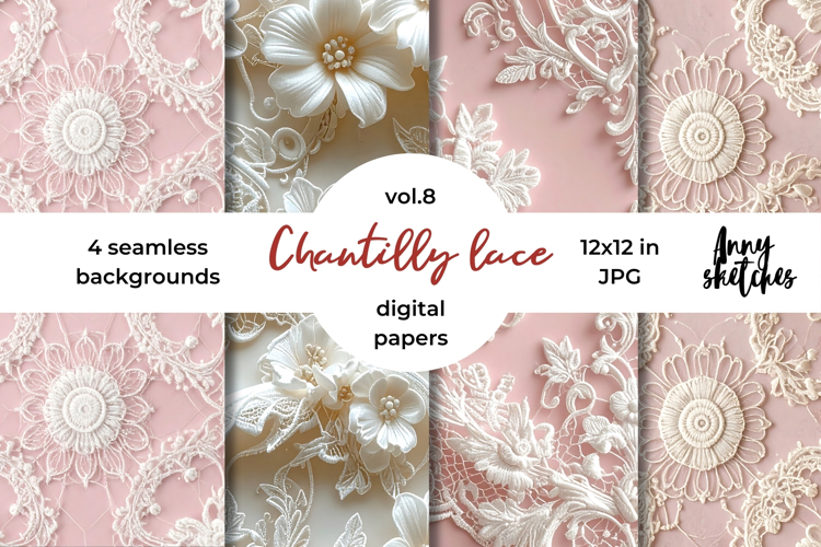 Coquette Lace Valentine Digital Paper Kit Rococo Patterns