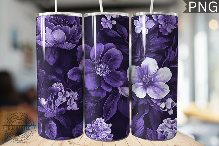 Purple Floral Tumbler Wrap - High Quality 300 Dpi