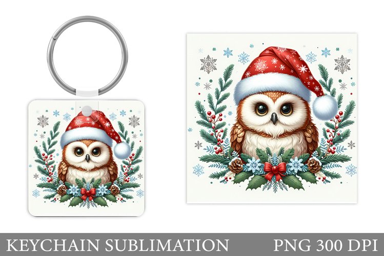 Cute Owl Keychain Design. Christmas Keychain Sublimation example image 1