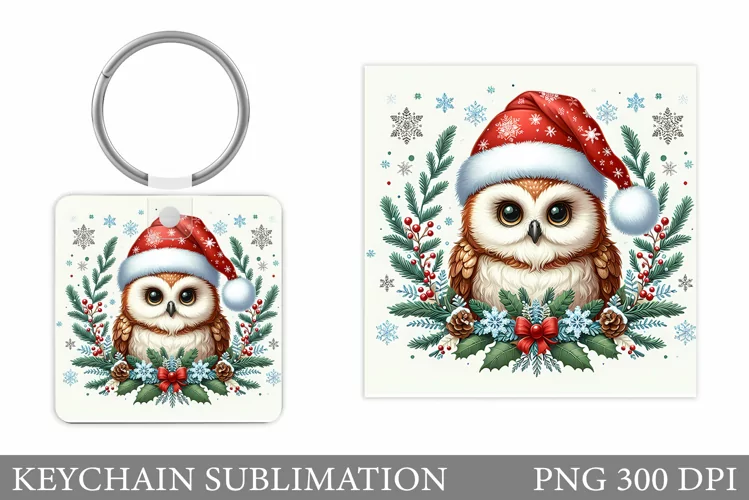Cute Owl Keychain Design. Christmas Keychain Sublimation
