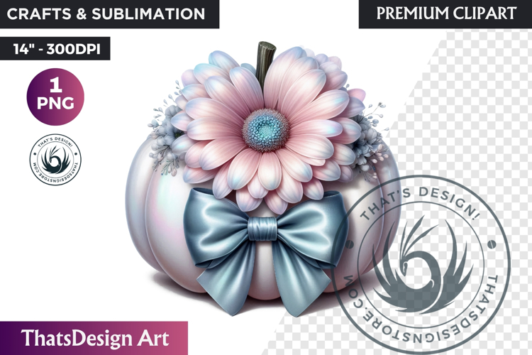 Floral Dreamy Pastel coquette pumpkin with bow PNG Clipart