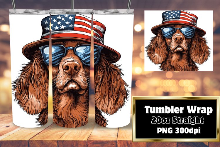 Tumbler Wrap with American Flag Dog Sublimation