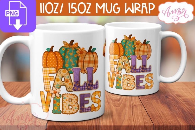 Fall Vibes mug wrap, Retro fall mug template