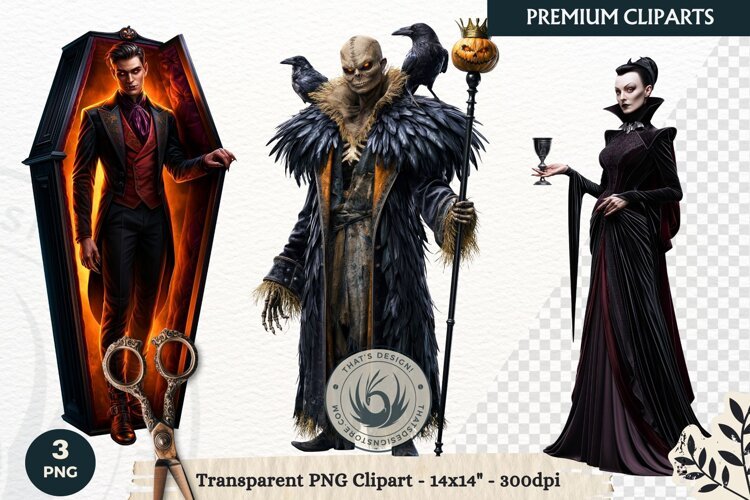 Dark Fantasy Halloween characters Clipart PNG sublimation example image 1