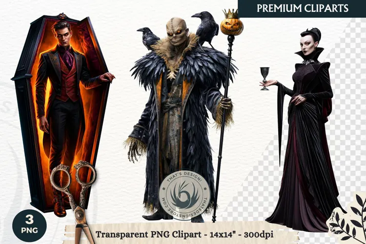 Dark Fantasy Halloween characters Clipart PNG sublimation