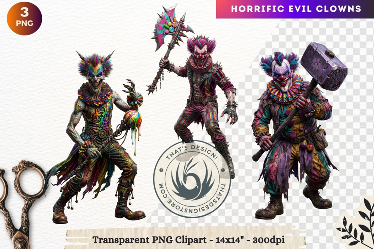 Horrific Evil Clown Clipart - Creepy Circus PNG Graphics