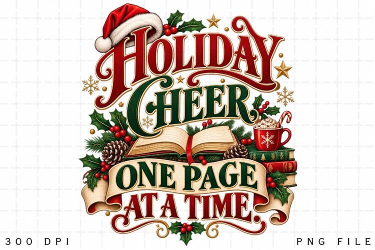 Holiday Cheer One Page at a Time Christmas Book Lover Design example image 1