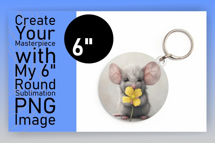 Cute Spring Mouse with Flowers Round Design PNG