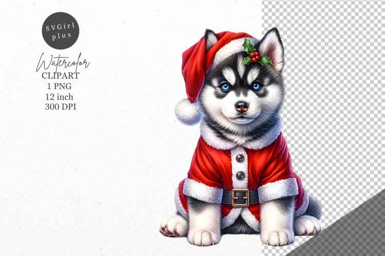 Christmas clipart, Siberian Husky, Dog clipart