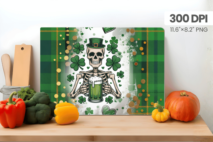 Funny Skeleton with Beer Cutting Board PNG Sublimation Desig