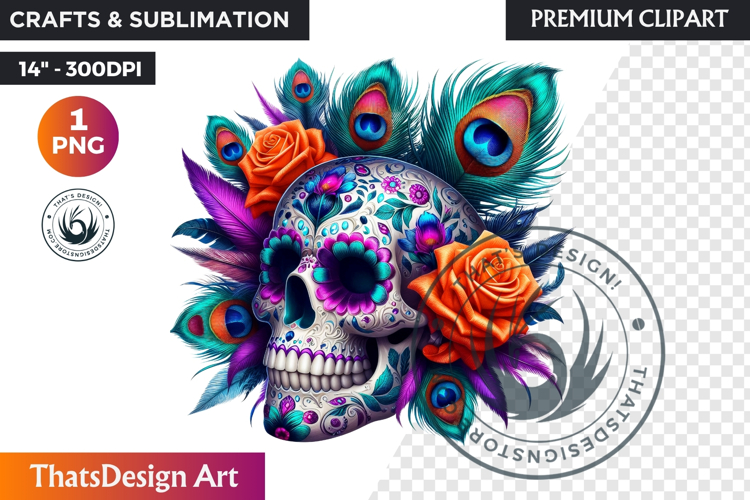 Floral Sugar Skull Day of the Dead Clipart, dia de muertos