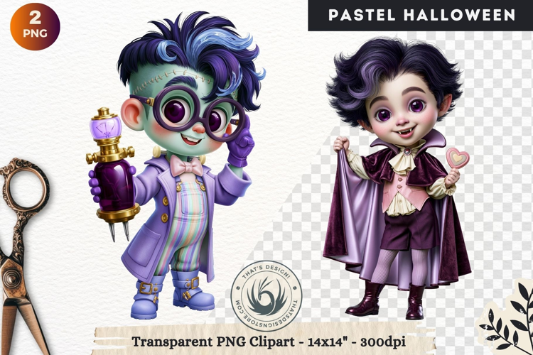 Cute Halloween Pastel characters Clipart sublimation