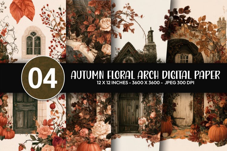 Autumn Floral Arch Digital Paper example image 1