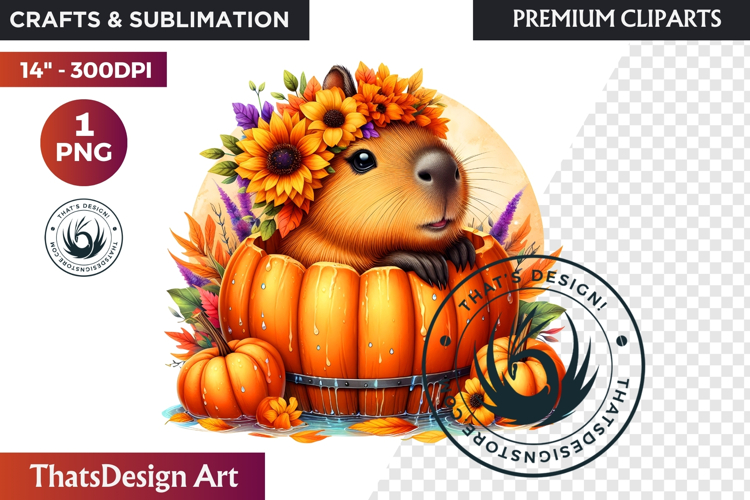 Autumn Cute animal in a bucket clipart Pumpkin thanksgiving