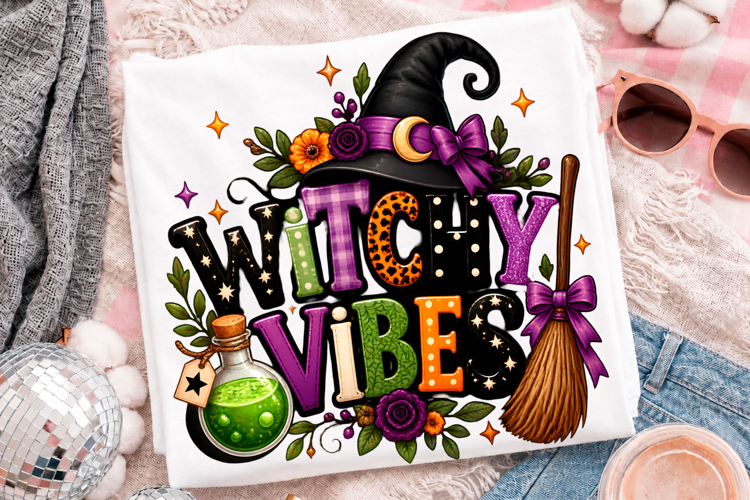 Witchy Vibes Halloween Witch Hat Potion T-Shirt Design