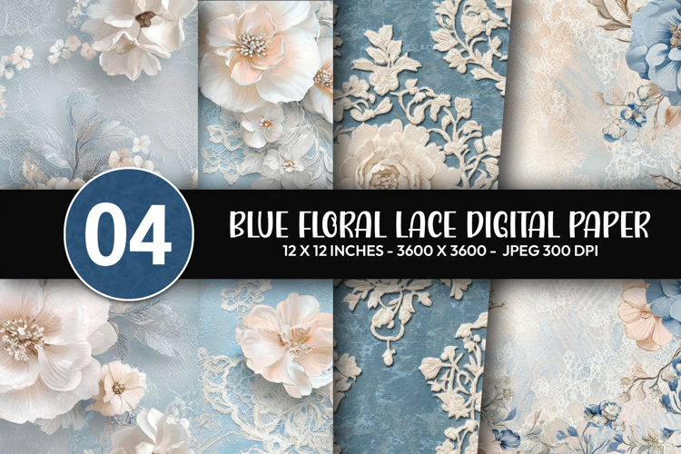 Blue Floral Lace Digital Paper