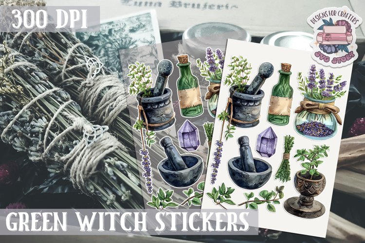 Witch sticker Sheet Green Magic Props Spell Herbs Halloween