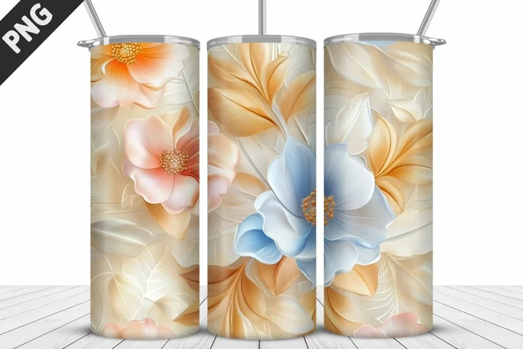 3D Daisy Flowers 20oz Tumbler Wrap | Sublimation Design