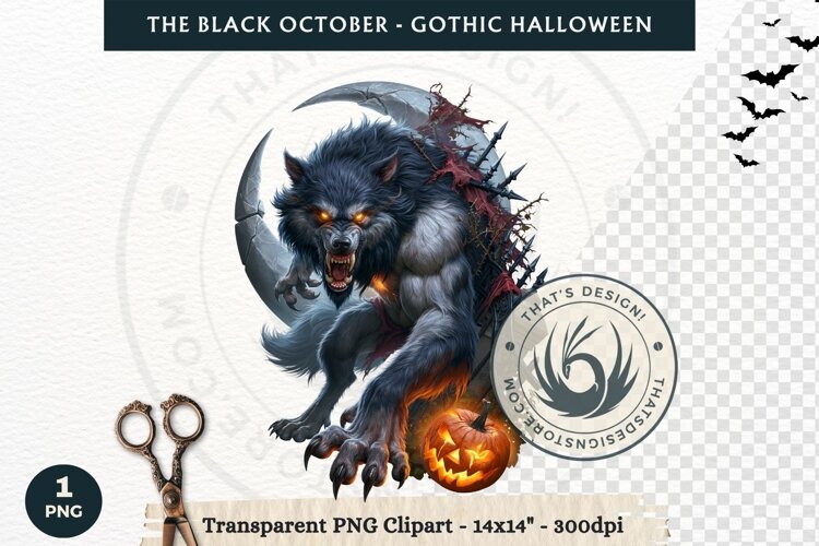 The Black October Gothic Halloween Clipart, Horror character example image 1