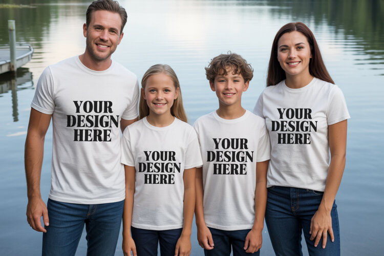 Bella Canvas 3001 Family Group Mockup | Matching T-Shirt Fla example image 1