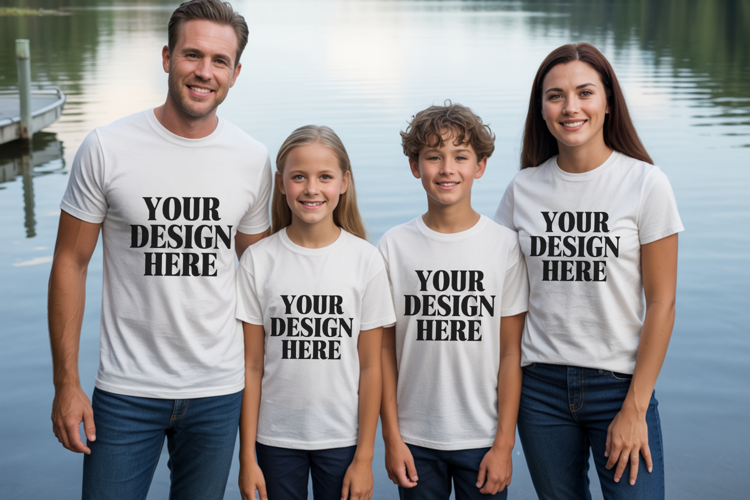 Bella Canvas 3001 Family Group Mockup | Matching T-Shirt Fla