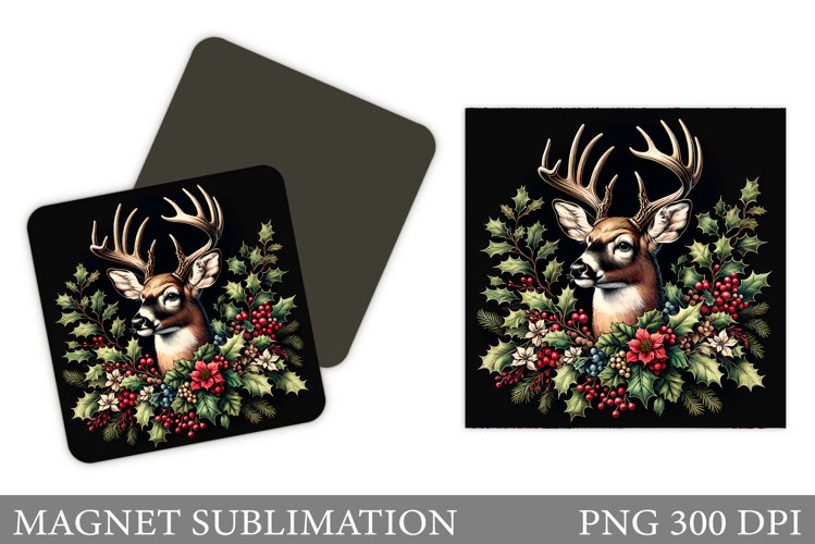 Christmas Deer Magnet Design. Christmas Magnet Sublimation example image 1