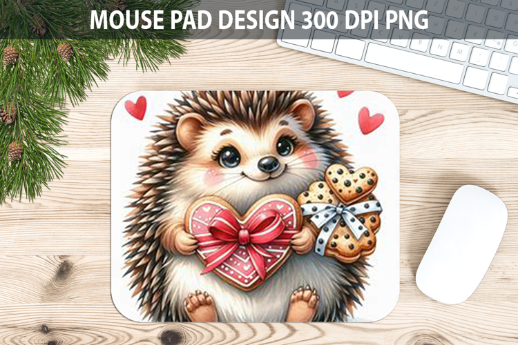 Watercolor Hedgehog Mouse Pad Sublimation - Valentines PNG example image 1