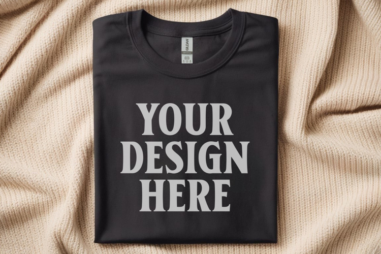 Gildan 64000 Black Folded T-Shirt Mockup | Flat Lay Unisex