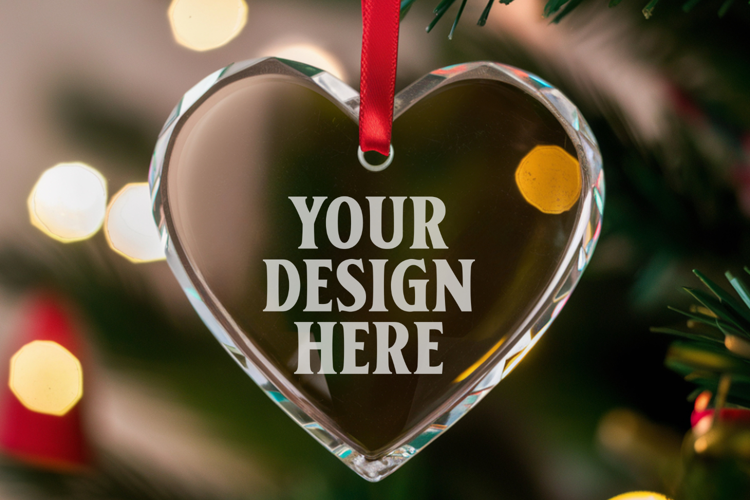 Christmas Heart Crystal Glass Ornaments Mockup
