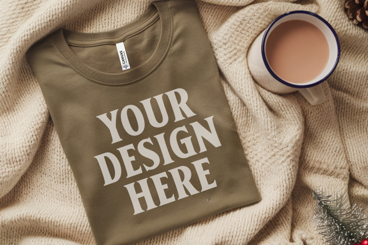 Christmas Bella Canvas 3001 Heather Olive Folded Tshirt Mock